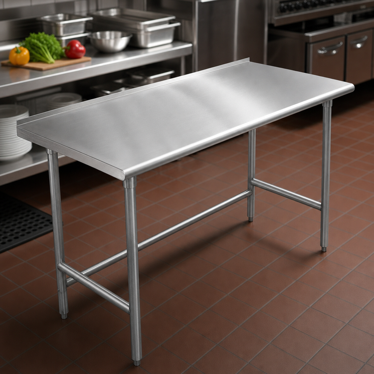 Product image #3 for Advance Tabco 120-Inch x 24-Inch 16-Gauge 430 Stainless Steel Work Table with 1-1/2-Inch Rear Up-Turn and Galvanized Base