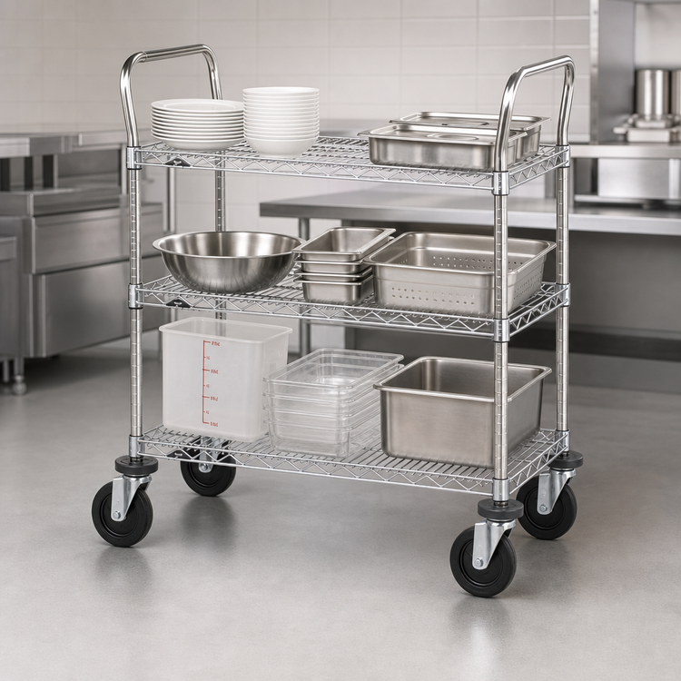 Product image #3 for Metro Super Erecta Heavy-Duty 3-Shelf Wire Utility Cart, 48 x 24 x 39 Inches, Brite Zinc Finish
