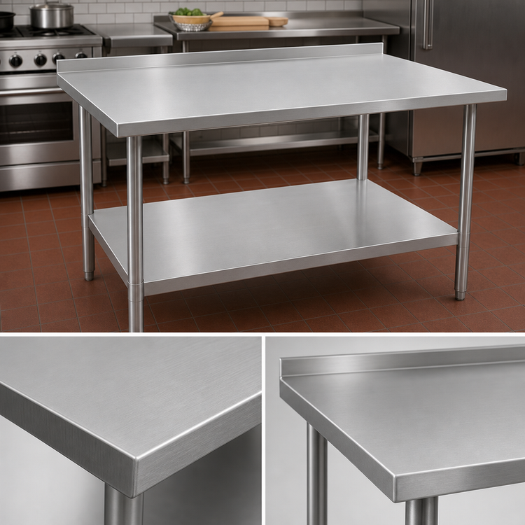Product image #3 for John Boos Stallion 72"W x 36"D Stainless Steel Work Table with 1-1/2" Rear Backsplash and Undershelf