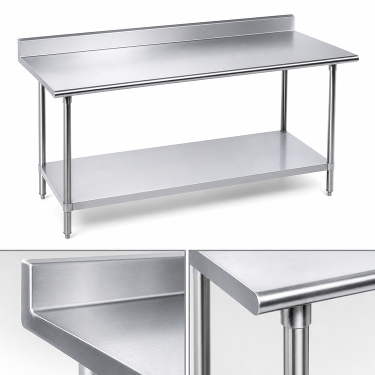 Product image #3 for Advance Tabco 84-Inch x 36-Inch Stainless Steel Work Table with 5-Inch Backsplash and Galvanized Undershelf