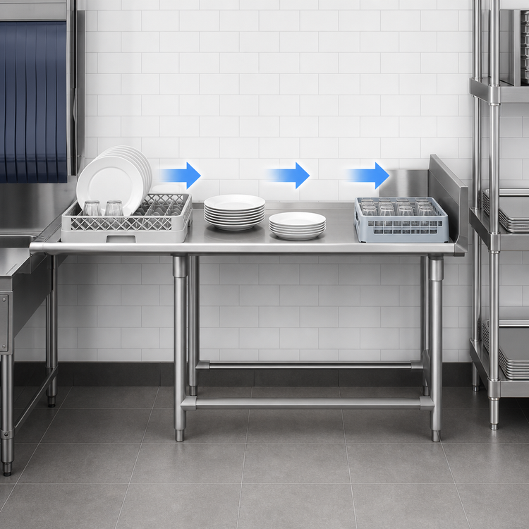Product image #3 for BK Resources 60-Inch Straight Clean Dish Table with Left-to-Right Operation, 304 Stainless Steel Top