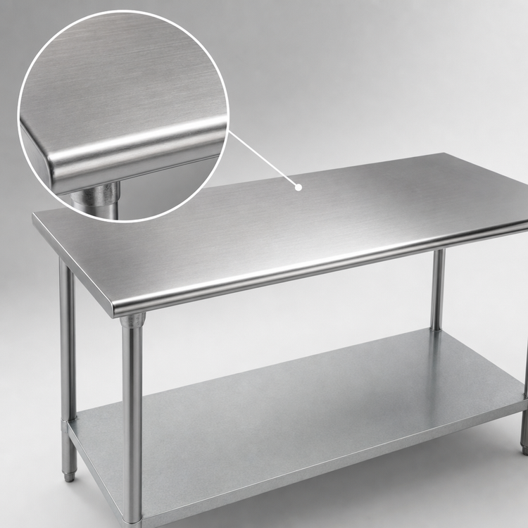 Product image #3 for Advance Tabco 120" x 30" 16-Gauge 430 Stainless Steel Flat Top Work Table with Galvanized Undershelf