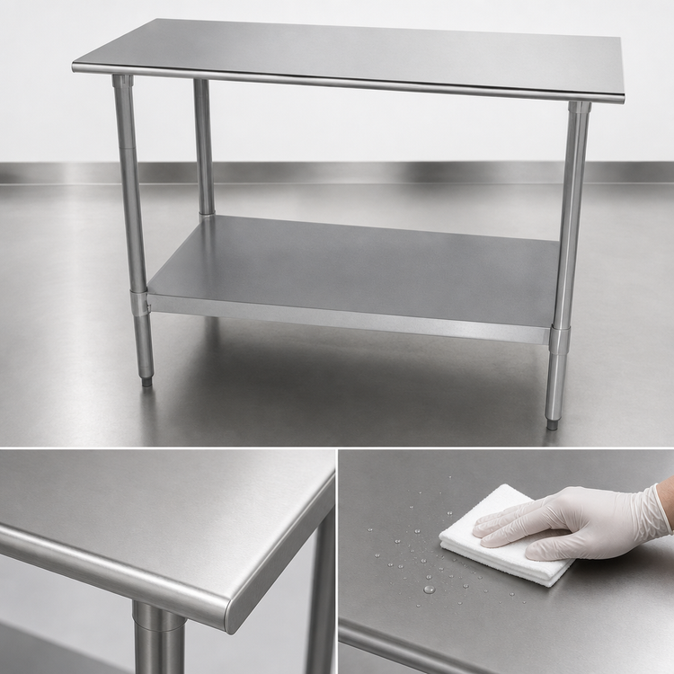 Product image #3 for Advance Tabco Special Value 48" x 18" 18-Gauge 430 Stainless Steel Flat Top Work Table with Adjustable Undershelf