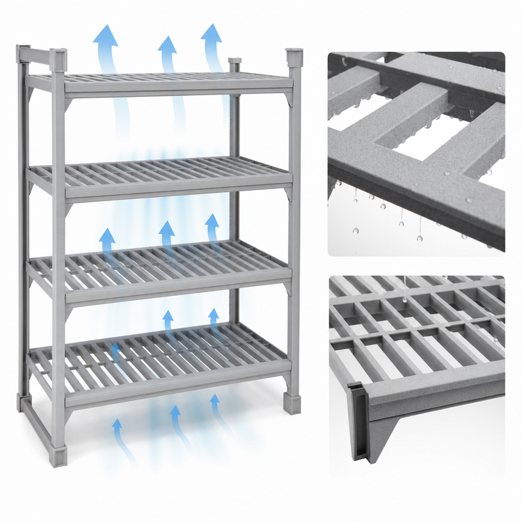 Product image #4 for Cambro Camshelving Premium 24"W x 54"L Vented 5-Shelf Polymer Shelf Kit, Speckled Gray