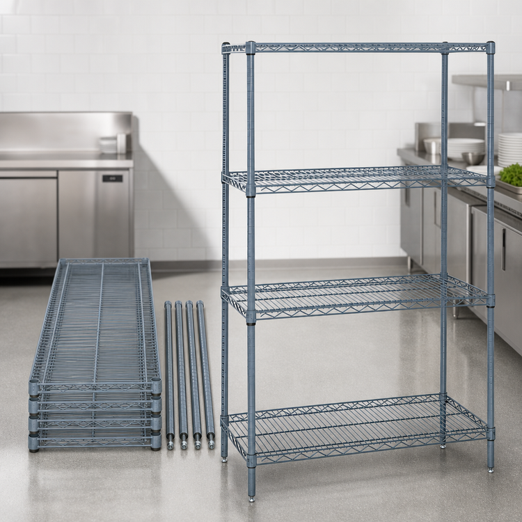 Product image #3 for Quantum 4-Shelf Wire Shelving Starter Kit, 60"W x 14"D x 86"H, Gray Epoxy Antimicrobial Finish