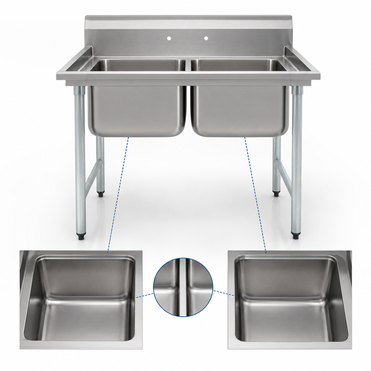 Product image #3 for Eagle Group 414 Series 41-Inch Two-Compartment Sink with 430 Stainless Steel Top and Galvanized Legs