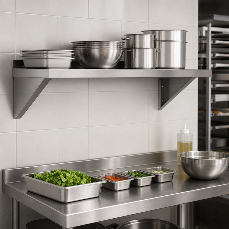 Product image #3 for Steel Works Stainless 60 x 16 x 13 Inch Wall-Mounted Shelf with Brackets, 430 Stainless Steel