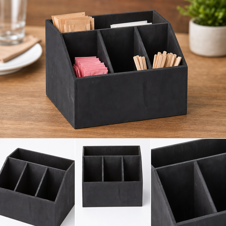 Product image #3 for American Metalcraft Black Poplar Wood 4-Compartment Rectangular Condiment Caddy