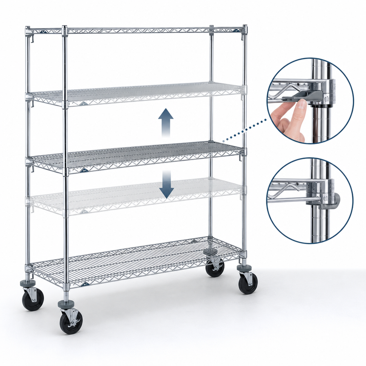 Product image #3 for Metro Super Erecta Super Adjustable Wire Stem Caster Cart, 4-Shelf, 36 x 21 x 67-7/8 Inches, Chrome