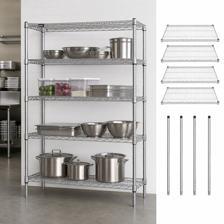 Product image #3 for Quantum Wire Shelving Starter Kit, 72 in. W x 30 in. D x 86 in. H, 4-Shelf, Chrome Plated