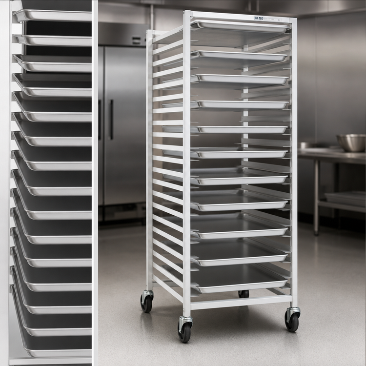Product image #3 for Panco Mobile Full-Height Open-Side Aluminum Utility Rack for 12 18 x 26 Pans