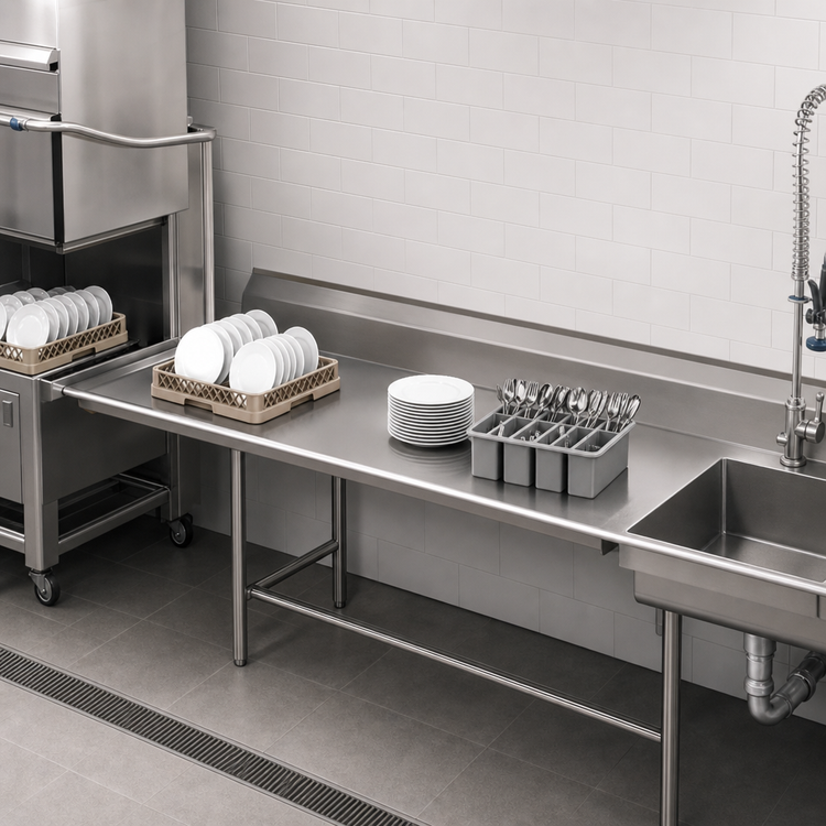 Product image #3 for Spec-Master 108 Inch Straight Clean Dishtable with 8 Inch Backsplash, Left-to-Right Operation