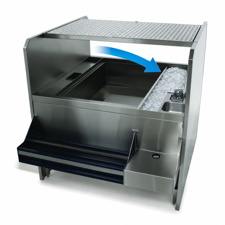 Product image #3 for Advance Tabco Prestige Supreme 44-Inch x 42-Inch Double Beverage Service Station with Right-Side Pass-Thru Ice Bin and 10-Circuit Cold Plate