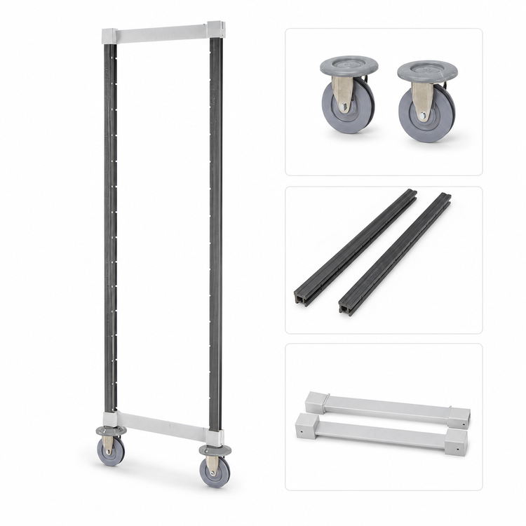 Product image #3 for Cambro Camshelving Elements XTRA High Density Mobile Post Kit with Casters and Bumpers, 24-1/2 x 72 Inches, Speckled Gray