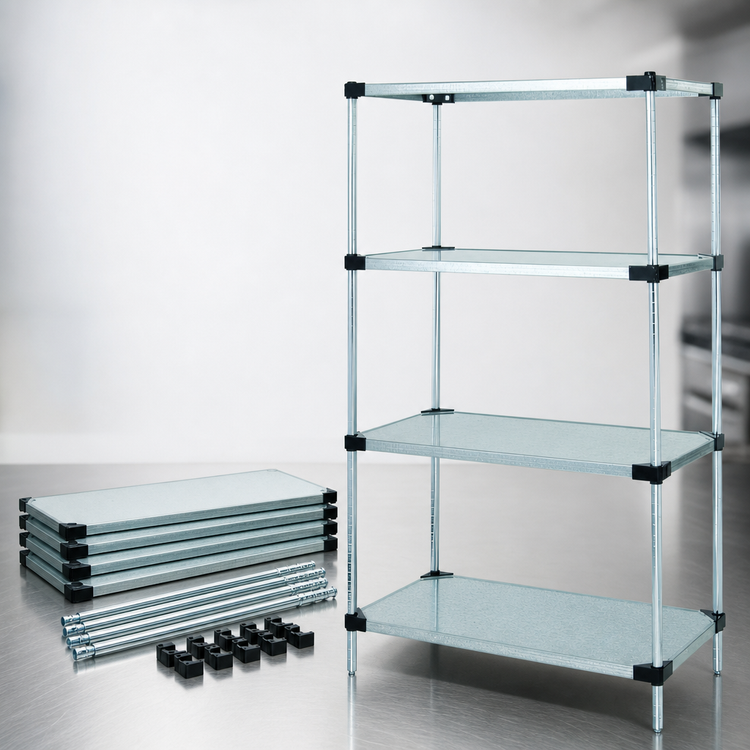 Product image #3 for Quantum Solid Shelving Starter Kit, 72 Inch W x 21 Inch D x 86 Inch H, 4 Shelves, Galvanized Steel/Chrome