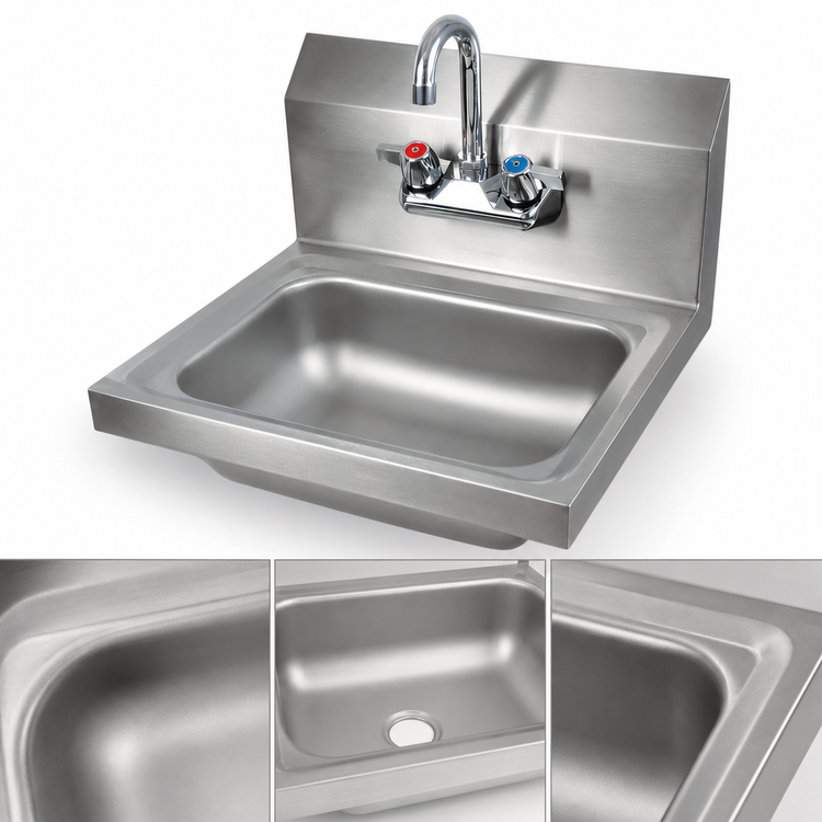 Product image #3 for John Boos Pro-Bowl Wall-Mount Hand Sink with Splash Mount Faucet, 14 x 10 x 5 Inch Bowl