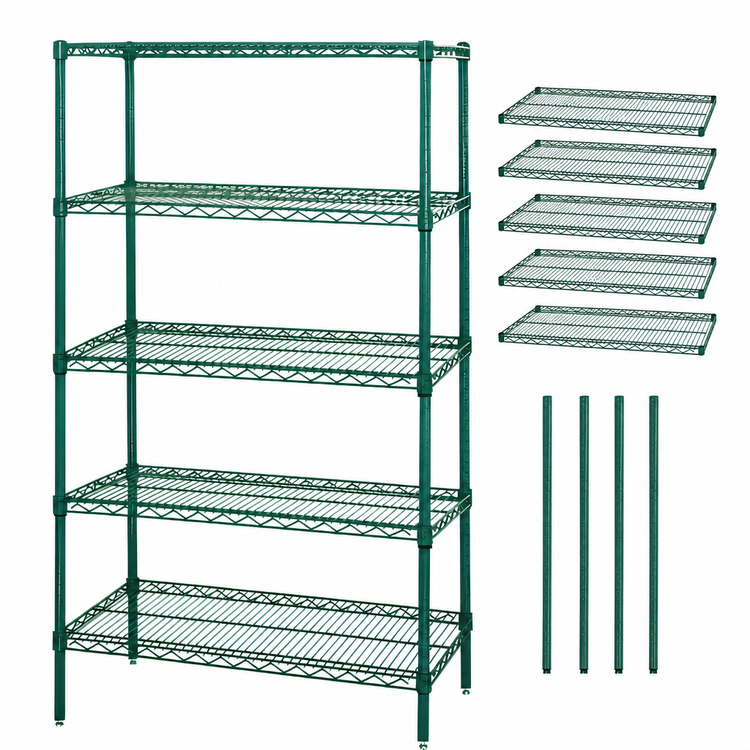 Product image #3 for Quantum 36-Inch x 36-Inch x 74-Inch Stationary Wire Shelving Starter Kit, 5 Shelves, Green Epoxy