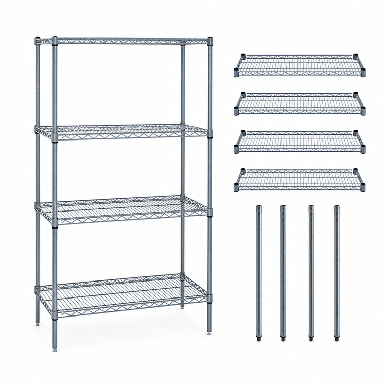 Product image #3 for Quantum 4-Shelf Wire Shelving Starter Kit, 36 x 30 x 63 Inches, Gray Epoxy Antimicrobial Finish