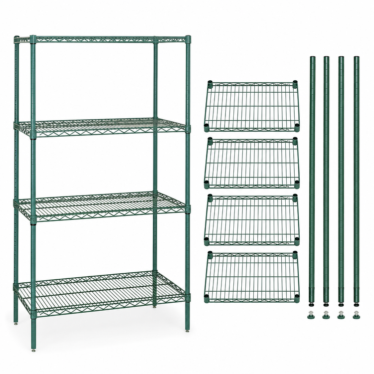 Product image #3 for Quantum 30-Inch W x 18-Inch D x 54-Inch H Wire Shelving Starter Kit with 4 Shelves, Green Epoxy