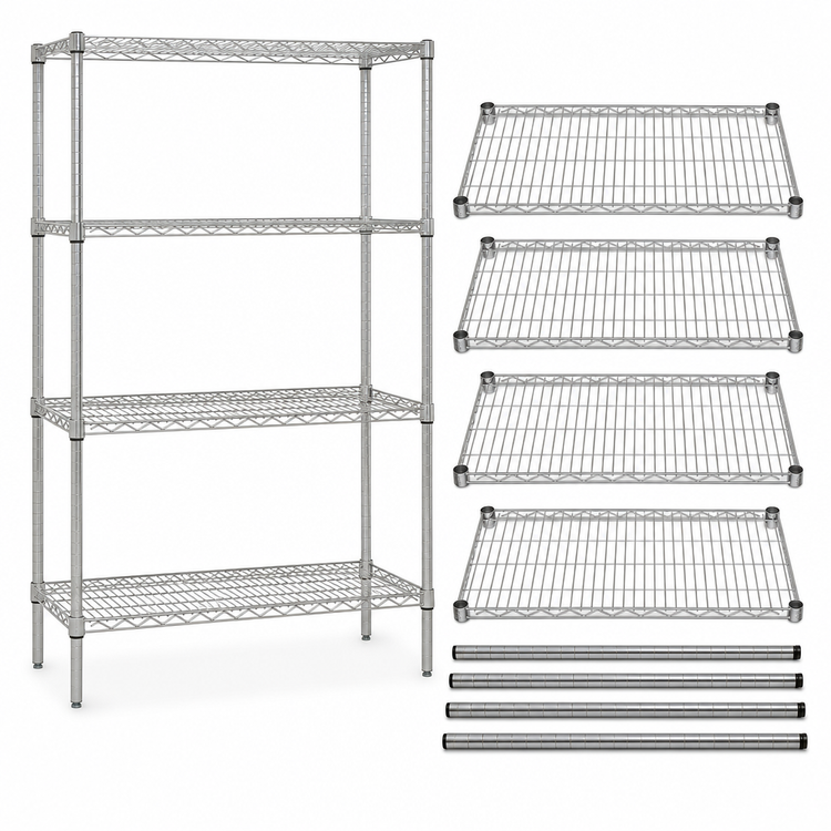 Product image #3 for Quantum WR63-2430C 30W x 24D x 63H Chrome Plated Wire Shelving Starter Kit, 4 Shelves, 600-800 lb Capacity