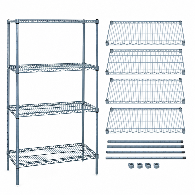Product image #3 for Quantum 60 in. W x 30 in. D x 54 in. H Wire Shelving Starter Kit with 4 Shelves, Gray Epoxy Antimicrobial Finish