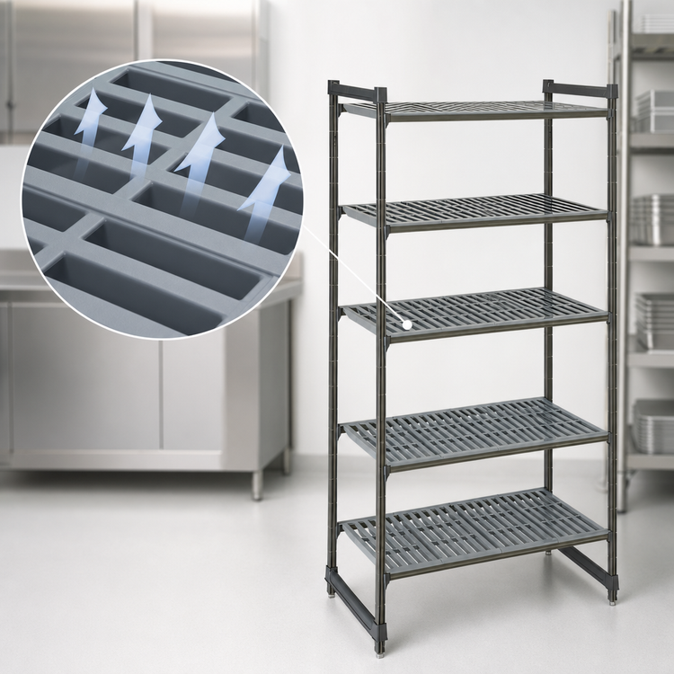 Product image #3 for Cambro Camshelving Basics Plus 5-Tier Stationary Starter Shelving Unit, 42" W x 18" D x 84" H, Vented, Brushed Graphite