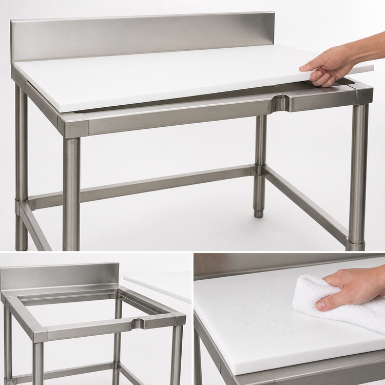 Product image #3 for Eagle Group 36-Inch x 30-Inch Poly Top Trimming Table with Stainless Steel Base and 4-Inch Backsplash