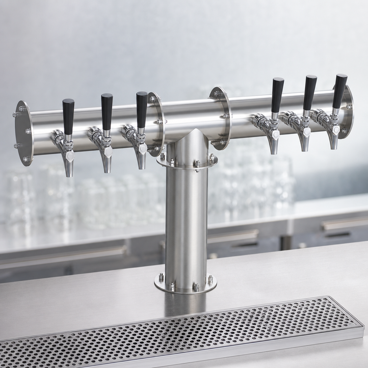 Product image #3 for Krowne 6-Faucet Glycol-Cooled Pipe T-Head Beer Tower, 31-3/4-Inch Overall Length, Brushed Stainless Steel