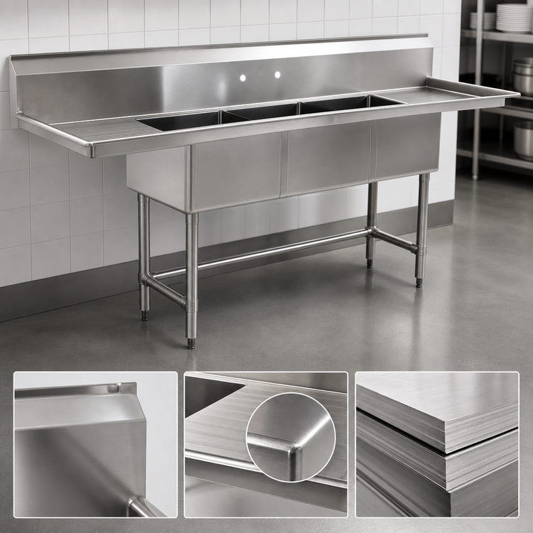 Product image #3 for BlendPort BPFC Series 84-Inch Two-Compartment Stainless Steel Sink with Dual 24-Inch Drainboards