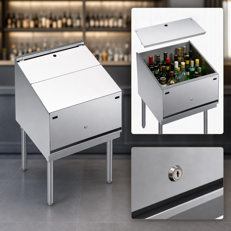 Product image #3 for Krowne Royal Series Stainless Steel Freestanding Underbar Liquor Bottle Display Unit with Removable Locking Cover, 24-Bottle Capacity, 24 x 24 Inches