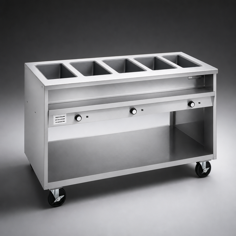 Product image #3 for Randell Custom & Serving 5-Well Electric Open-Well Hot Food Table with Open Shelf Base
