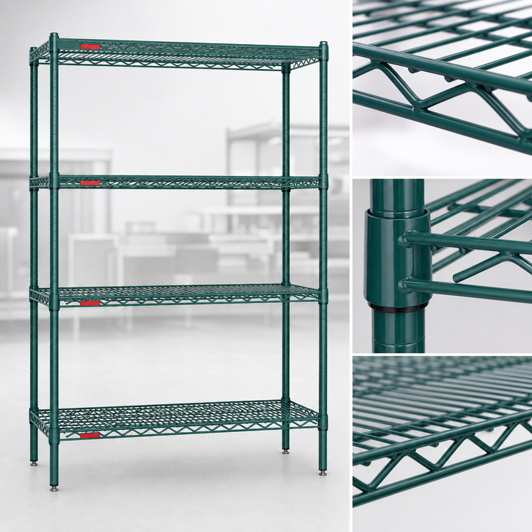 Product image #3 for Eagle Group Valu-Gard 4-Tier Stationary Starter Wire Shelving Unit, 72"W x 18"D x 74"H, Green Epoxy