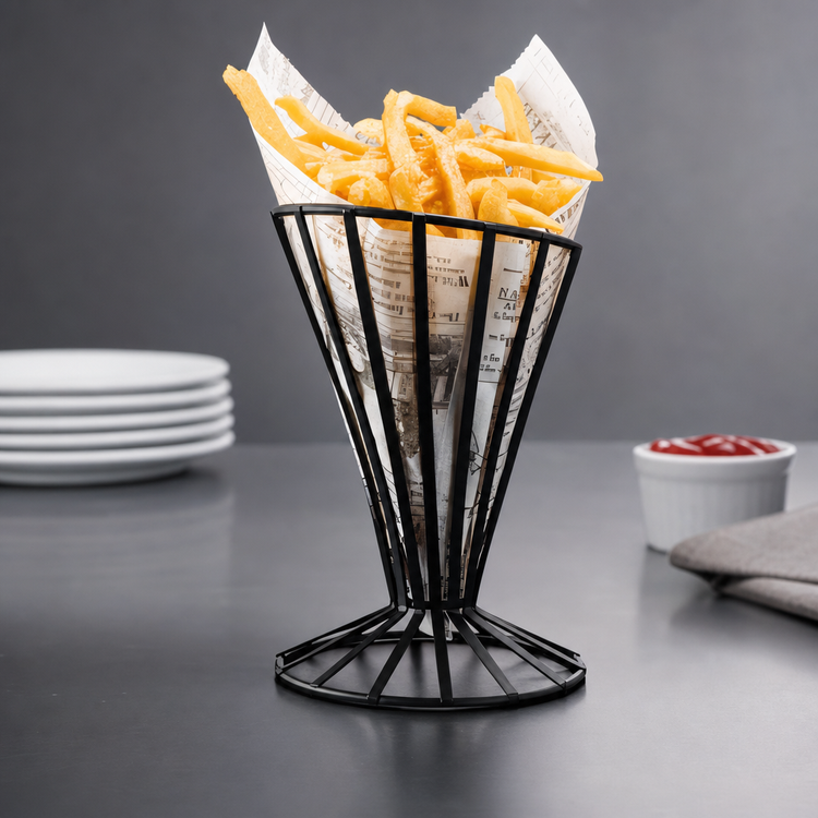 Product image #3 for American Metalcraft 4-1/2 Inch Black Wrought Iron Conical Slanted French Fry Basket
