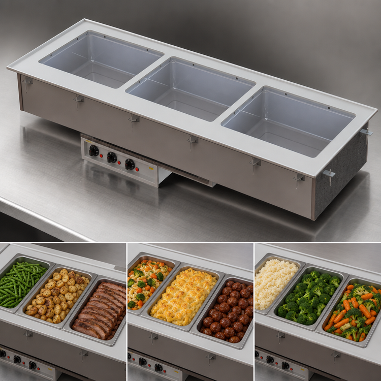 Product image #3 for Vollrath Short-Side 3-Pan Drop-In Hot Well with Infinite Controls and Standard Drain, 208-240V