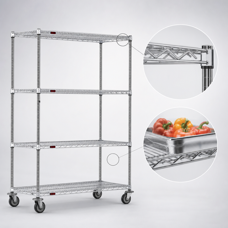 Product image #3 for Eagle Group 4-Tier Chrome Wire Shelving Dolly Truck, 36 x 21 Inches