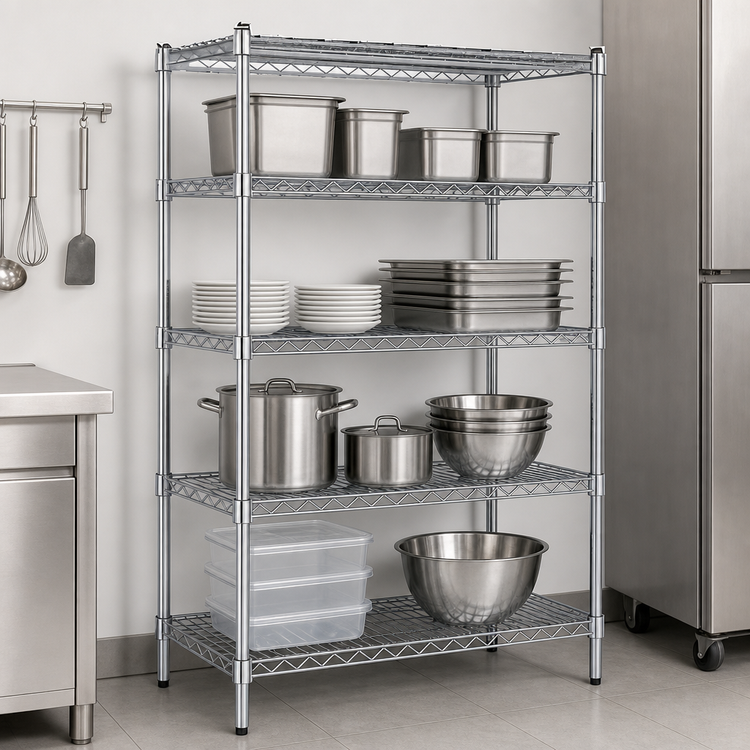 Product image #3 for Steel Works Stainless 4-Tier Heavy Duty Stationary Wire Shelving Unit, 21 x 42 Inches, Chrome Finish