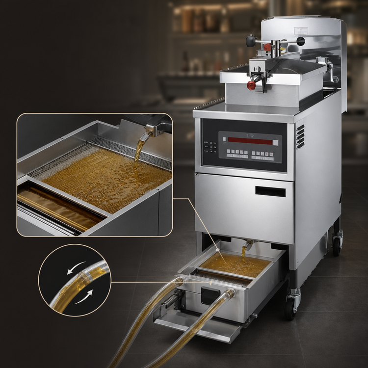 Product image #3 for Henny Penny PFG 600 4-Head Natural Gas Pressure Fryer with Built-In Filtration, 43 lb Oil Capacity