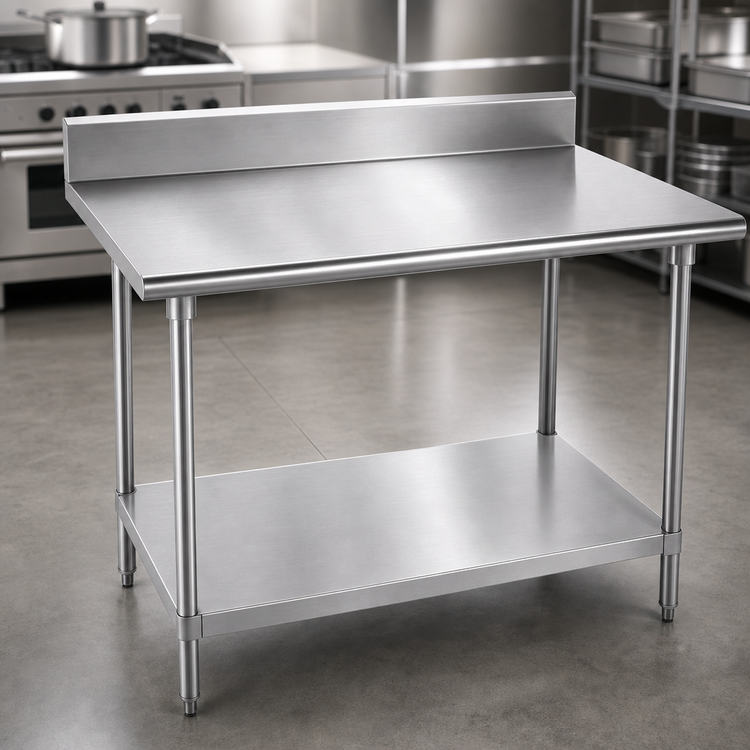 Product image #3 for Advance Tabco 72" x 30" 16 Gauge 430 Stainless Steel Work Table with 5" Backsplash and Adjustable Undershelf