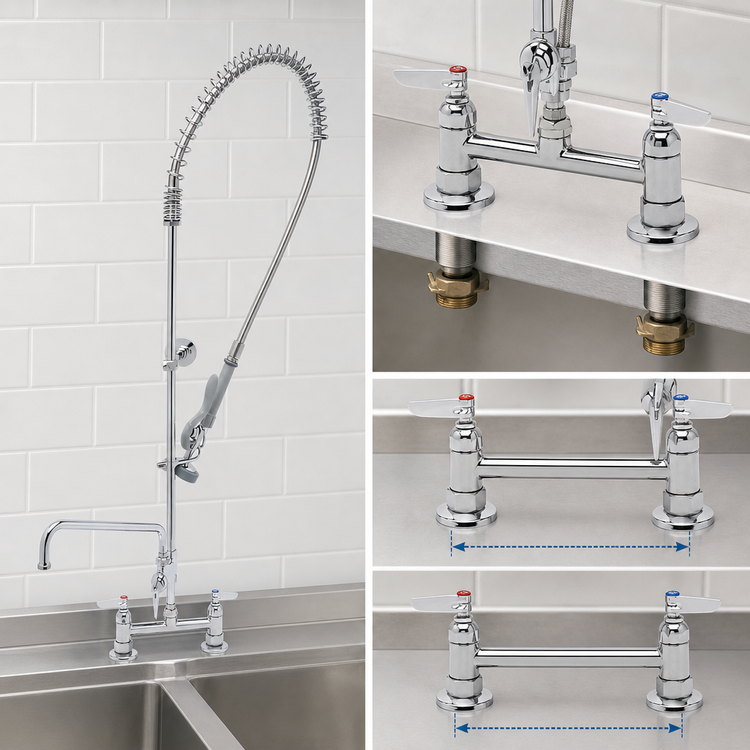 Product image #3 for T&S Brass EasyInstall Spring-Action Deck-Mount Pre-Rinse Unit with 8-Inch Add-On Faucet