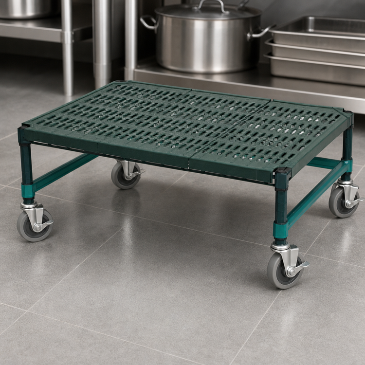 Product image #3 for QuadPlus Mobile Dunnage Rack with 3-Sided Frame and Louvered Mat, 30 x 21 x 14 Inches, 800 lb Capacity