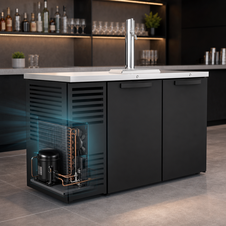 Product image #3 for True Premier Bar 60-Inch Two-Section Refrigerated Draft Bar Cooler with Stainless Steel Countertop and Single-Faucet Beer Column