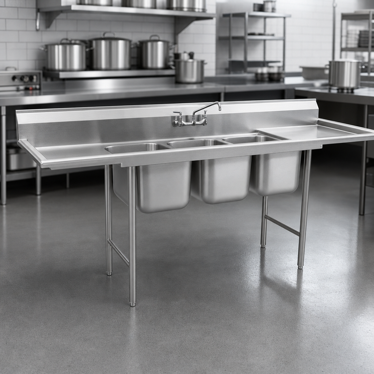 Product image #3 for Eagle Group 314 Series 3-Compartment Sink with 24-Inch Right Drainboard, 304 Stainless Steel