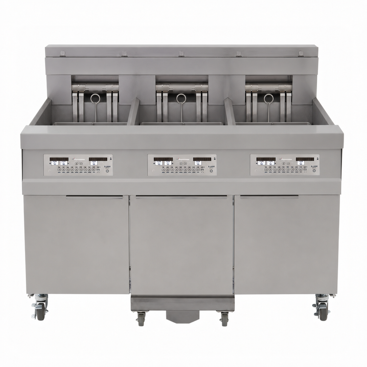 Product image #3 for Frymaster 1814 Oil Conserving Triple Electric Fryer Battery with Built-In Filtration, 3 x 60 lb Tanks