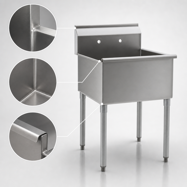 Product image #3 for One-Compartment 16-Gauge 430 Stainless Steel Utility Sink with 8-Inch Backsplash and Legs, 25-3/8 x 25 Inches