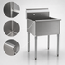 Thumbnail image #3 for One-Compartment 16-Gauge 430 Stainless Steel Utility Sink with 8-Inch Backsplash and Legs, 25-3/8 x 25 Inches