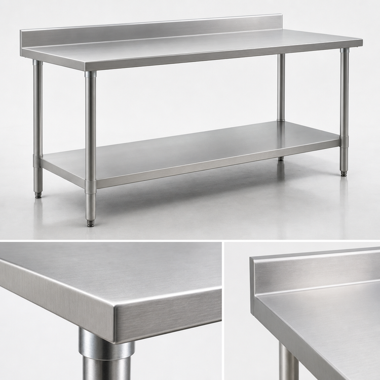 Product image #3 for Spec-Master 84-Inch Stainless Steel Work Table with 4-1/2-Inch Backsplash and Undershelf