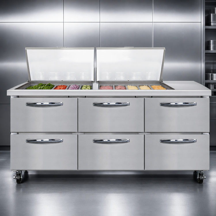 Product image #3 for Continental Refrigerator SW72N24M-D 72 Inch Mighty Top Three-Section Refrigerated Sandwich Prep Table with Drawers