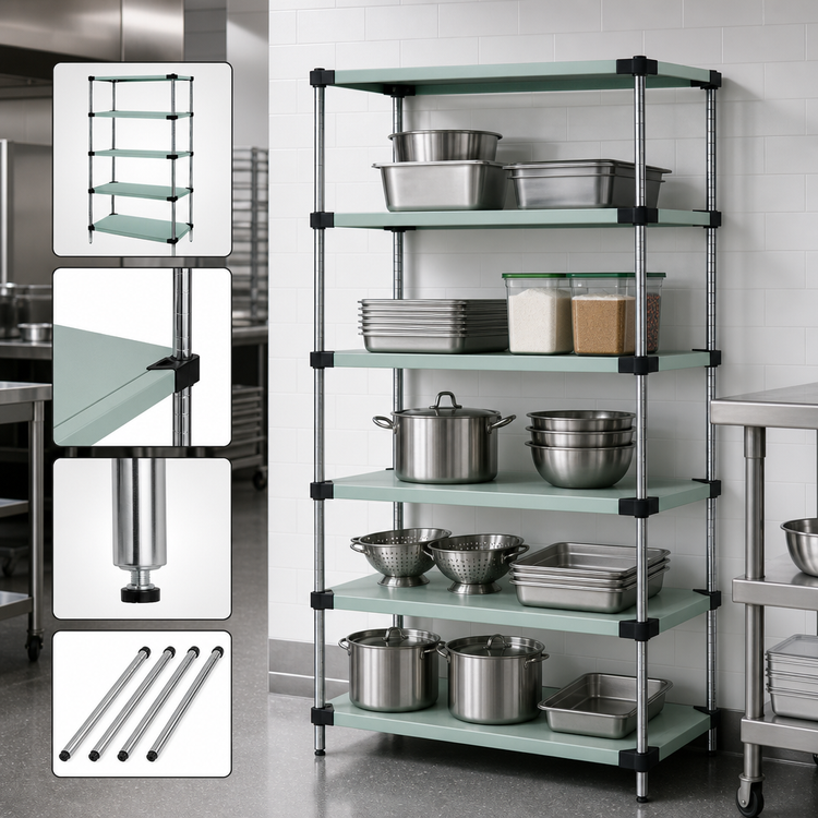 Product image #3 for Quantum 5-Shelf Solid Stainless Steel Shelving Starter Kit, 42"W x 18"D x 86"H