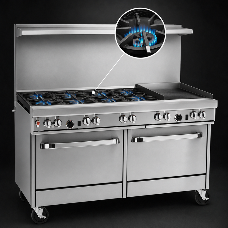 Product image #3 for Southbend Ultimate 60-Inch Gas Restaurant Range with 6 Star/Sauté Burners, 24-Inch Griddle, Convection Oven and Cabinet Base