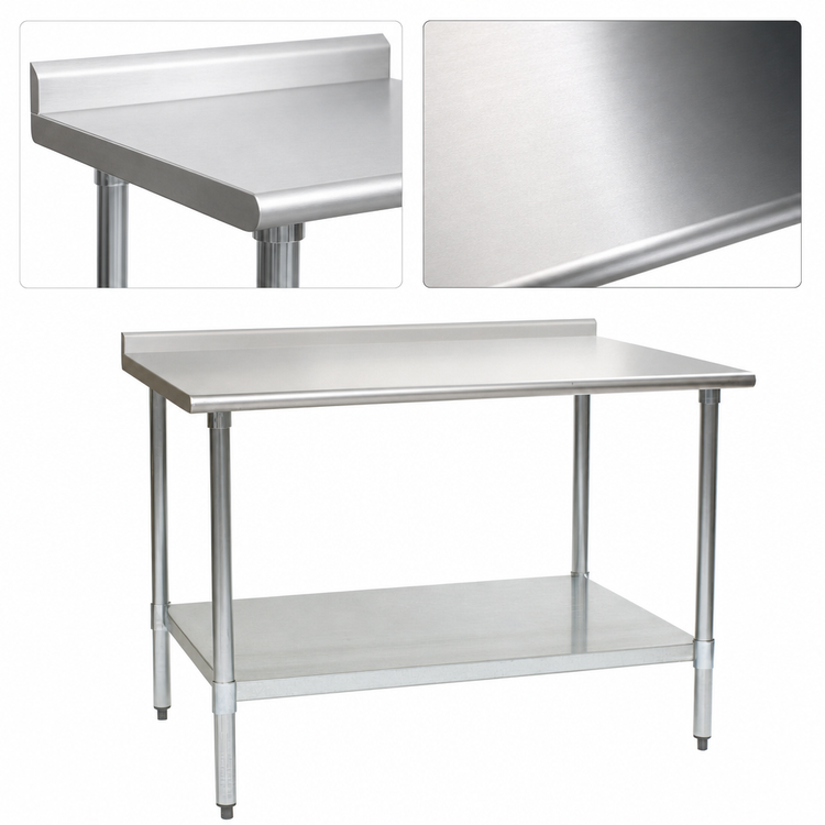 Product image #3 for Eagle Group BlendPort® Deluxe Series 72 in. W x 30 in. D Stainless Steel Work Table with Rear Upturn, Galvanized Base, and Adjustable Undershelf